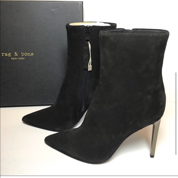 Wes Black Suede Pointed Stiletto Metal Heel Boot - Picture 3 of 4